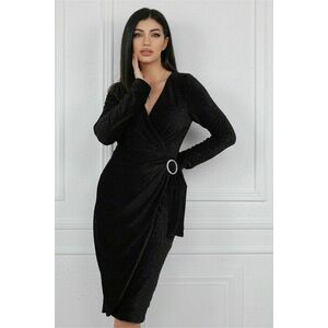 Rochie MBG eleganta din catifea neagra cu insertii din fir lurex si catarama in talie imagine