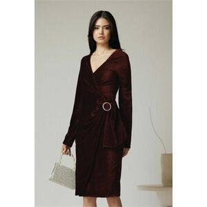 Rochie MBG eleganta din catifea burgundy cu insertii din fir lurex si catarama in talie imagine