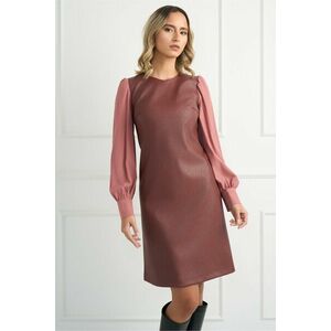 Rochie DY Fashion din piele ecologica burgundy cu maneci din voal roz imagine