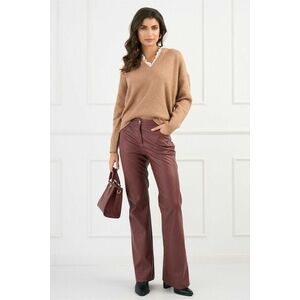 Pantaloni DY Fashion din piele ecologica burgundy evazati imagine