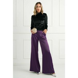 Pantaloni DY Fashion eleganti din satin mov cu croi evazat imagine