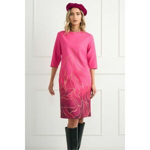 Rochie office din stofa fucsia cu imprimeu galben la baza imagine