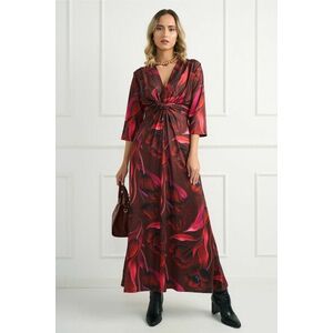 Rochie de zi din viscoza burgundy cu imprimeuri fucsia imagine