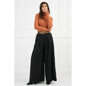 Pantaloni smart casual din stofa negri cu pliuri si curea imagine