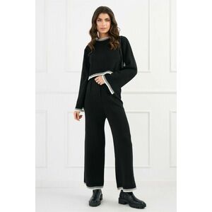 Compleu casual din tricot negru cu bluza si pantaloni evazati imagine