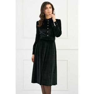 Rochie DY Fashion eleganta din catifea neagra cu nasturi si curea in talie imagine