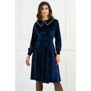 Rochie DY Fashion eleganta din catifea bleumarin cu perlute la guler imagine