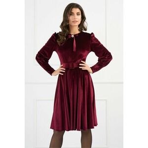 Rochie DY Fashion eleganta din catifea bordo cu funda la decolteu si curea in talie imagine