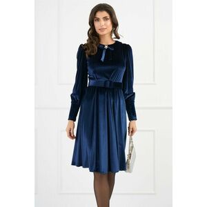 Rochie DY Fashion eleganta din catifea bleumarin cu funda la decolteu si curea in talie imagine