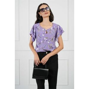 Bluza DY Fashion lila imprimeu floral si volane pe maneci imagine