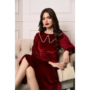 Rochie DY Fashion eleganta din catifea bordo cu perlute la guler imagine