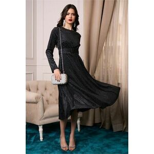 Rochie eleganta din catifea neagra cu strasuri si curea in talie imagine