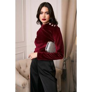 Bluza DY Fashion eleganta din catifea rosie cu nasturi pe umar imagine