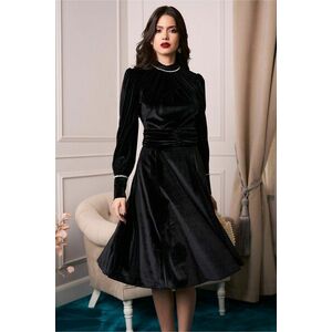 Rochie DY Fashion eleganta din catifea neagra cu perle la guler si mansete imagine