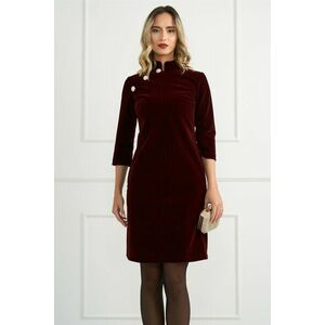 Rochie DY Fashion eleganta din catifea bordo cu nasturi la bust imagine