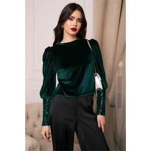 Bluza DY Fashion eleganta din catifea verde cu mansete din paiete imagine