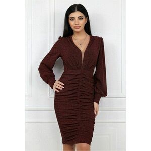 Rochie MBG eleganta din lurex bordo cu fronseu pe fusta imagine