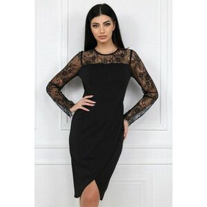 Rochie MBG eleganta din stofa neagra cu dantela la bust si maneci imagine