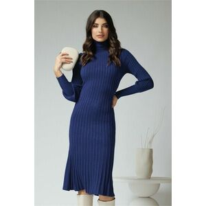 Rochie din tricot reiat bleumarin cu guler imagine