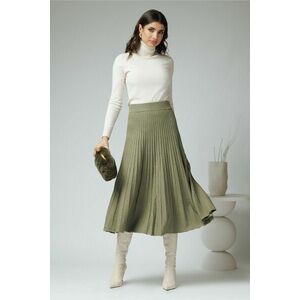 Fusta casual midi din tricot reiat verde deschis cu elastic in talie imagine