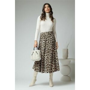 Fusta midi casual din catifea bej cu animal print maro imagine