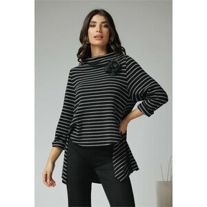 Bluza lunga casual din tricot neagra cu dungi gri imagine