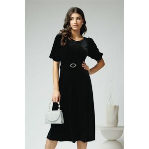 Rochie eleganta din catifea neagra cu croi clos si curea in talie imagine