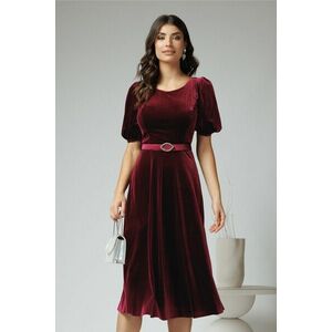 Rochie eleganta din catifea bordo cu croi clos si curea in talie imagine