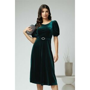 Rochie eleganta din catifea verde cu croi clos si curea in talie imagine