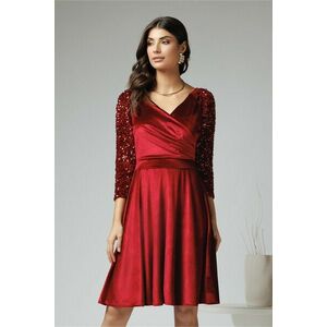 Rochie Ella Collection Sandy eleganta din catifea bordo cu paiete pe maneci imagine