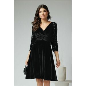 Rochie Ella Collection Sandy eleganta din catifea neagra cu paiete pe maneci imagine