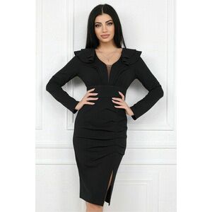 Rochie MBG eleganta din stofa neagra cu volane la bust si fronseu pe fusta imagine