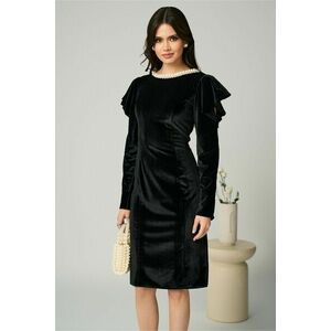 Rochie Ella Collection Linda eleganta din catifea neagra cu perle la decolteu imagine