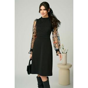 Rochie Ella Collection Iasmin eleganta din stofa neagra cu broderie pe maneci imagine