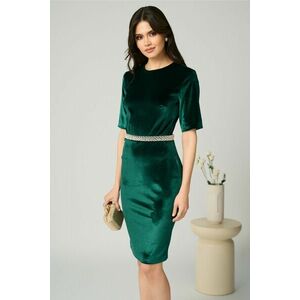 Rochie DY Fashion eleganta din catifea verde cu perle in talie imagine