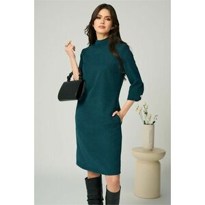 Rochie DY Fashion office din velur verde simpla cu buzunare imagine