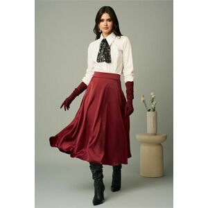 Fusta DY Fashion eleganta midi din satin bordo imagine