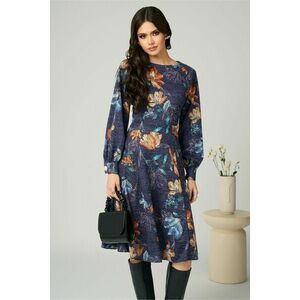 Rochie DY Fashion office din jerse bleumarin cu imprimeuri florale imagine