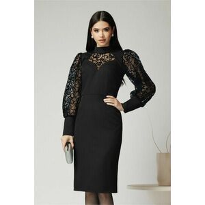 Rochie Ella Collection Kira eleganta din stofa neagra cu detalii catifelate pe maneci imagine