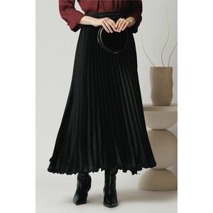 Fusta lunga eleganta din satin neagra cu pliuri imagine