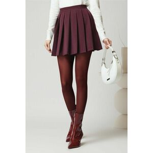 Fusta casual din stofa scurta burgundy cu pliuri imagine