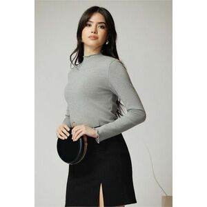 Bluza casual din viscoza gri cu guler incretit imagine