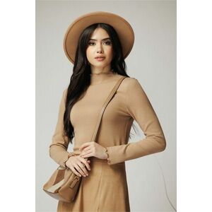 Bluza casual din viscoza maro camel cu guler incretit imagine