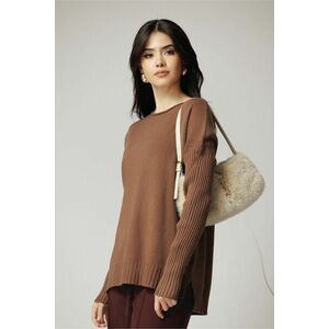 Bluza casual din tricot maro cu maneci reiate imagine