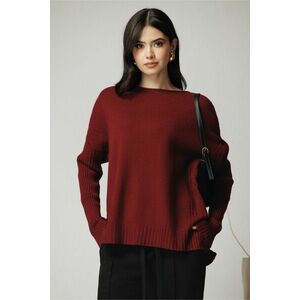 Bluza casual din tricot burgundy cu maneci reiate imagine