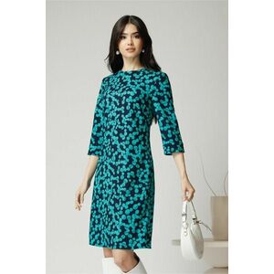 Rochie DY Fashion office din jerse bleumarin cu imprimeuri turcoaz imagine