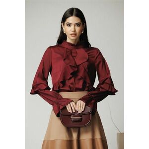 Camasa DY Fashion eleganta din satin bordo cu volane imagine