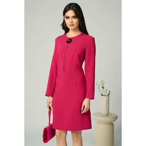 Rochie office din stofa fucsia cu accesoriu si nasturi imagine