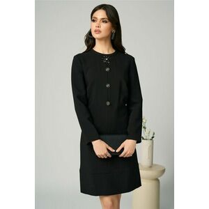 Rochie office din stofa neagra cu accesoriu si nasturi imagine