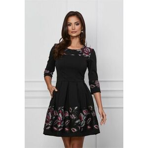 Rochie Ella Collection Angy din stofa neagra cu broderie bordo imagine